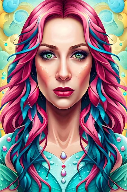 A portrait of a woman with colorful hair