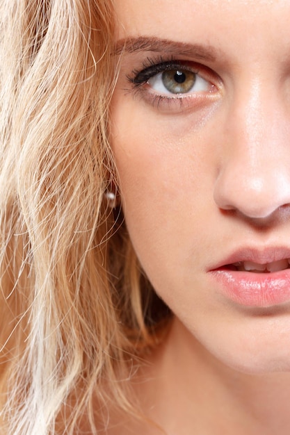 Portrait of Woman with curly hair and beautiful makeup