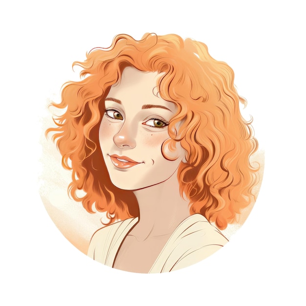 A portrait of a woman with curly red hair.