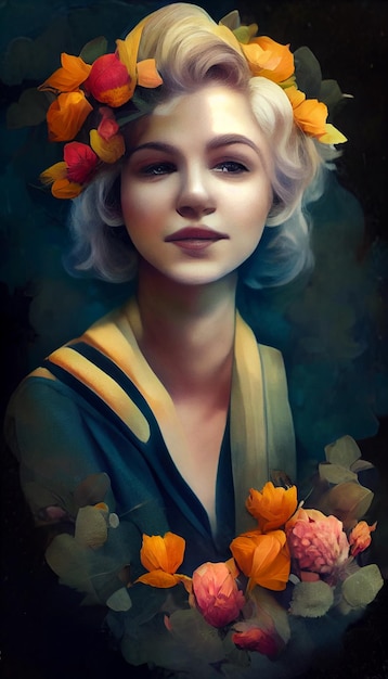 A portrait of a woman with flowers in her hair