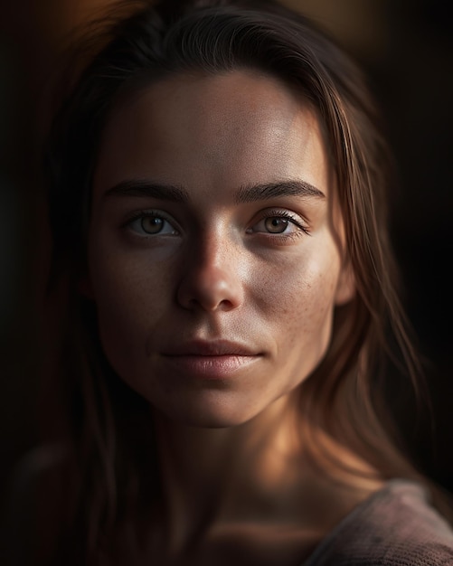 A portrait of a woman with freckles and freckles