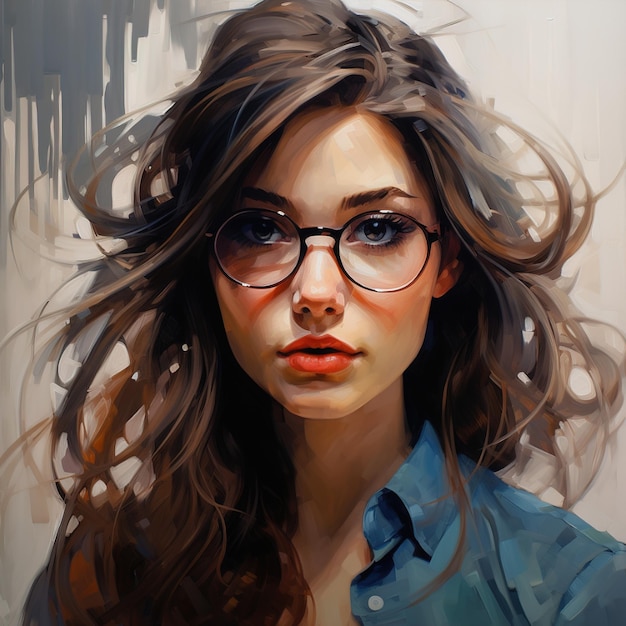 a portrait of a woman with glasses.