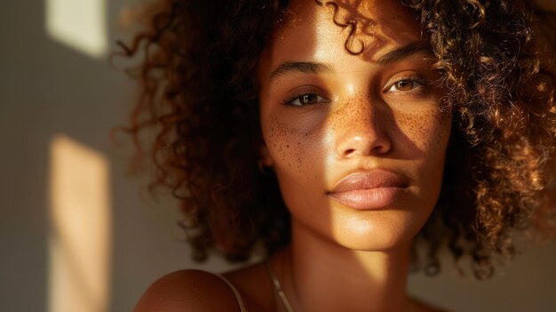 Photo a portrait of a woman with glowing skin accentuated by soft lighting