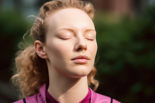 Portrait of a woman with her eyes shut in sportswear created with generative ai