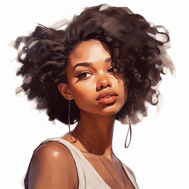 Portrait of a woman with a large afro hair style generative ai