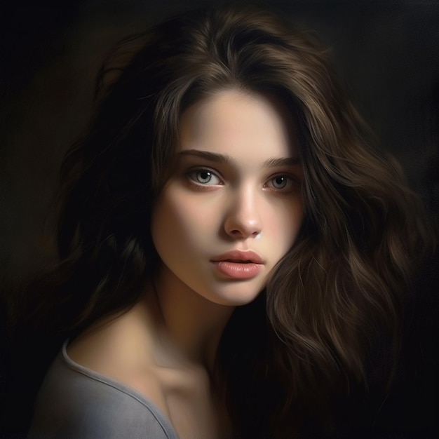 Premium AI Image | A portrait of a woman with long brown hair and a ...