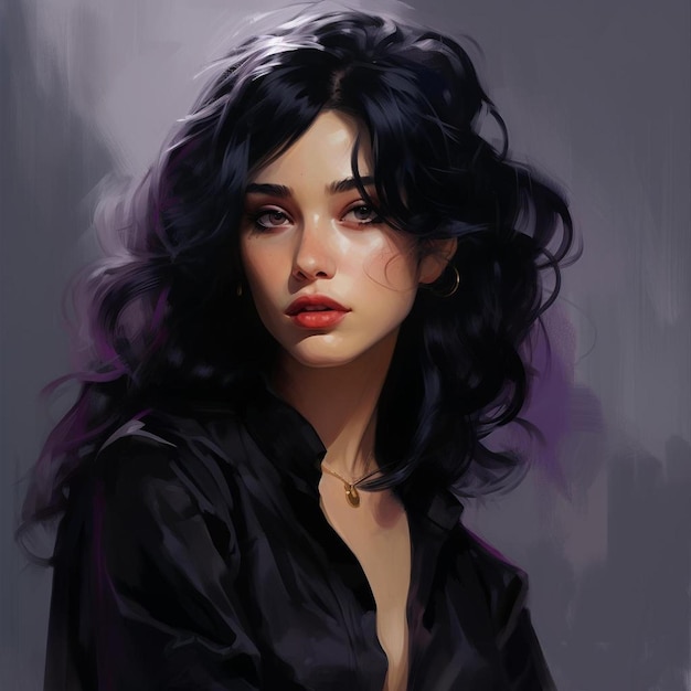 Premium Photo  A painting of a woman with long black hair.