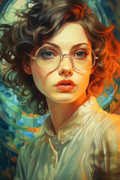 Портрет женщины с рыжими волосами и в очках