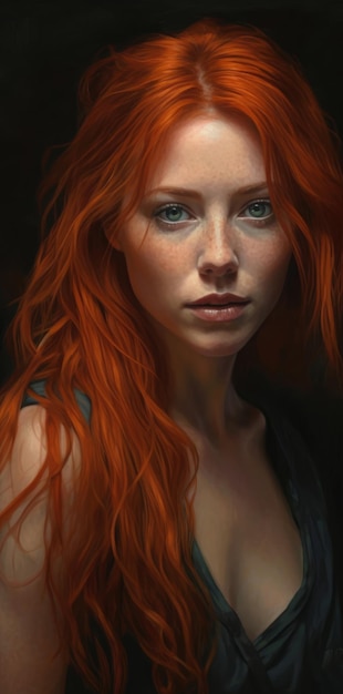 A portrait of a woman with red hair