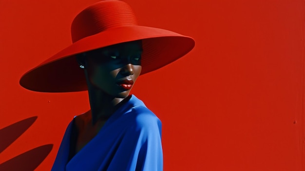 Portrait of a woman with a red hat and blue dress