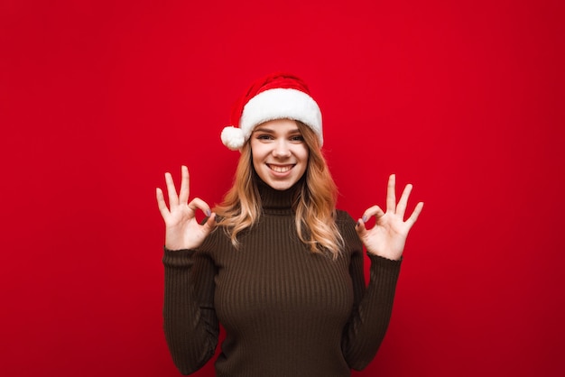 portrait woman with santa hat