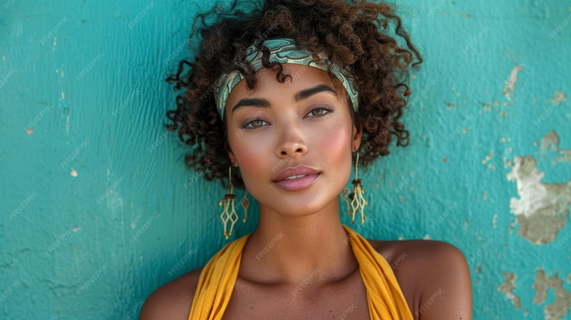  Premium Photo | Portrait of a Woman with Short Curly Hair and Headband ...