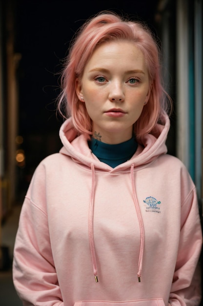 Portrait of a woman with short hair in a sweatshirt