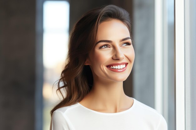 Портрет женщины с белоснежной улыбкой