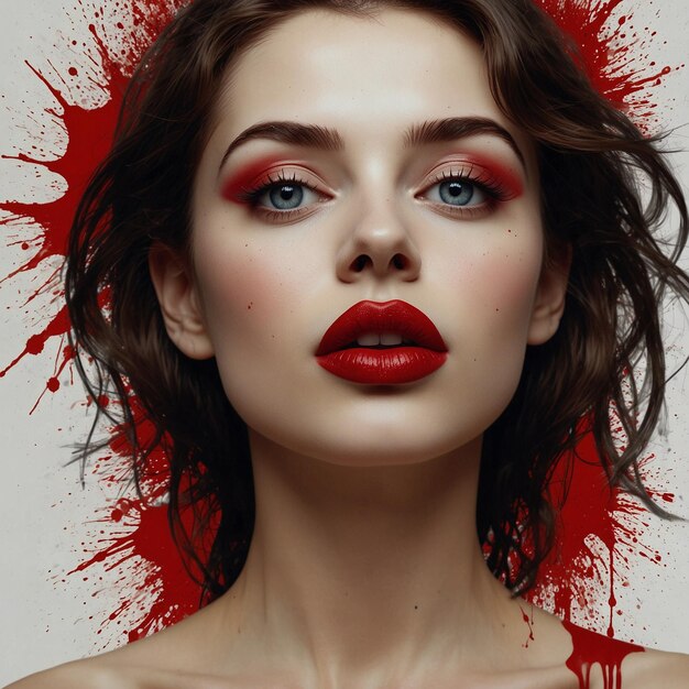 Photo portrait of a woman with striking red hair and bold makeup