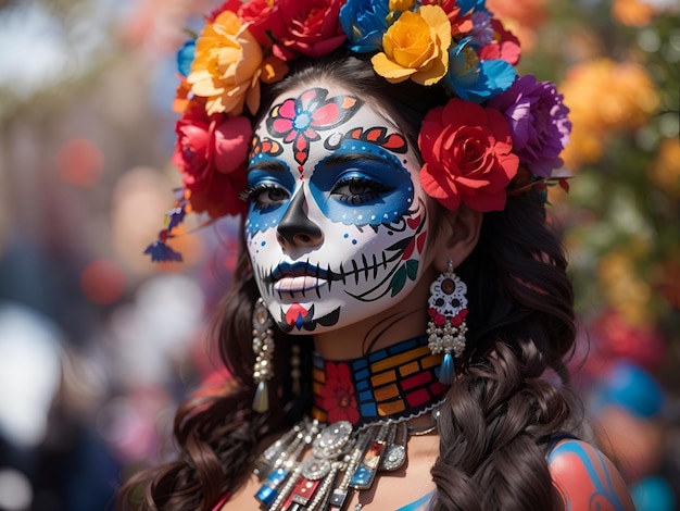 Portrait of a woman with sugar skull makeup