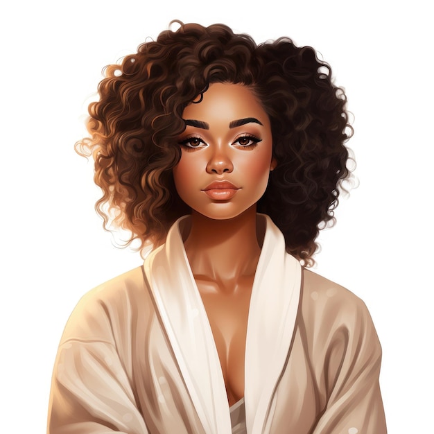 a portrait of a woman with a white robe that says " natural ".