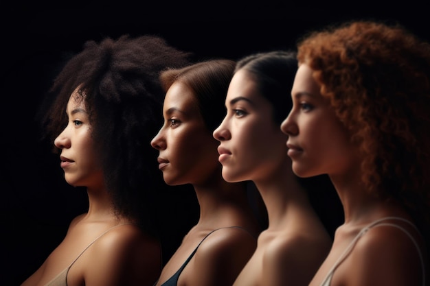 Photo portrait of women diverse faces and skins created with ai