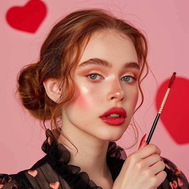Portrait of women modeling valentines day makeup