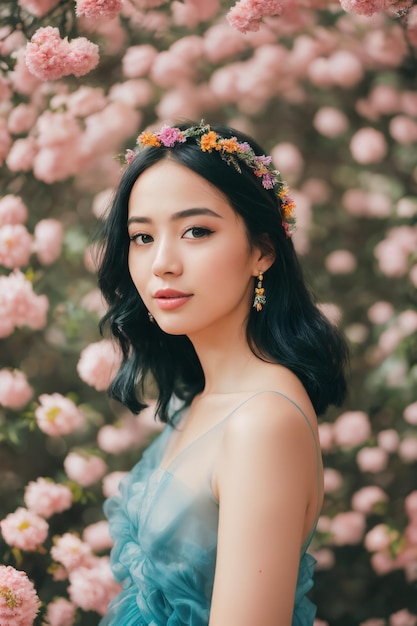 Portrait of women with flowers