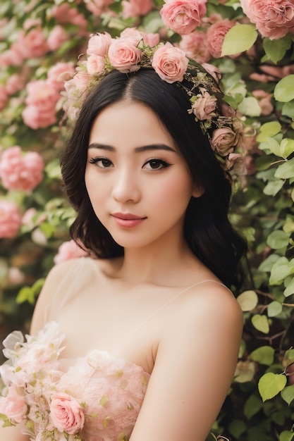 Portrait of women with flowers