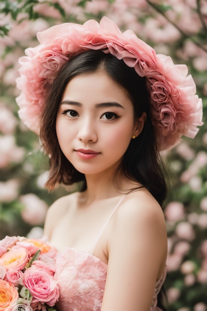 Portrait of women with flowers