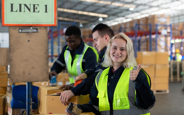 Portrait of worker in an auto parts warehouse Relax after examine auto parts