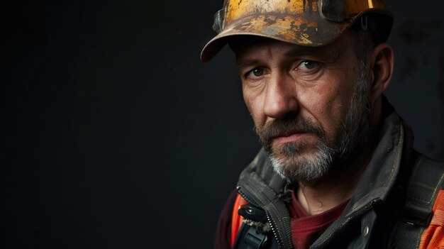 Photo portrait of the worker on a black background portrait of the worker on a black background