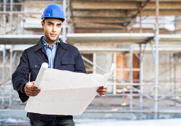 Portrait of worker in a construction site