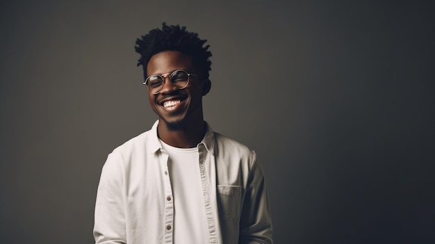 Portrait of a young adult man smiling happily on flat background