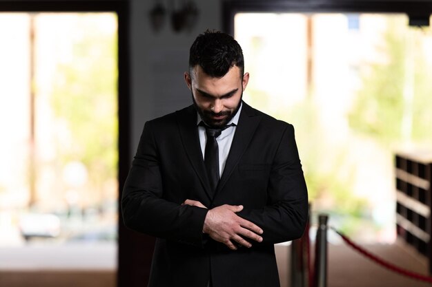 Portrait of a Young Adult Muslim Man is Praying in the Mosque