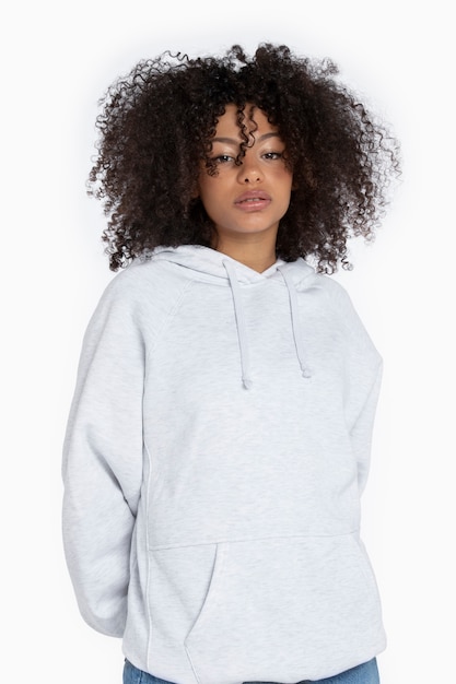 Portrait of young adult wearing hoodie mockup