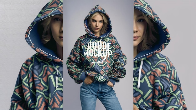 Portrait of young adult wearing hoodie mockup