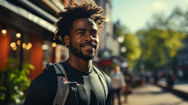 portrait of young african american man drinking water in park