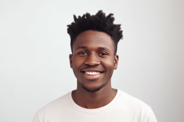 Portrait of a young african american man smiling against white background