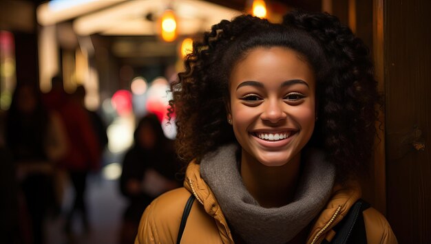 市内のアフロヘアーを持つ若いアフリカ系アメリカ人女性の肖像画