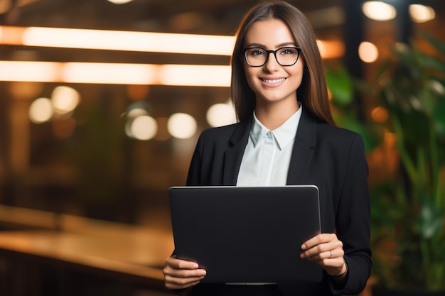 A portrait of young african businesswoman smiling in modern office