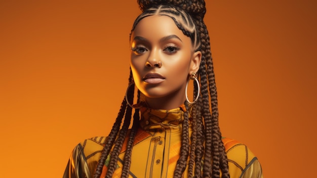 Portrait of a young AfricanAmerican woman with long box braids