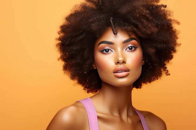 Portrait of young afro woman with bright makeup Fashion concept AI generated