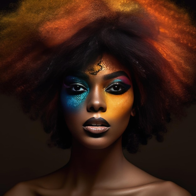 Portrait of young afro woman with bright makeup Illustration AI Generative