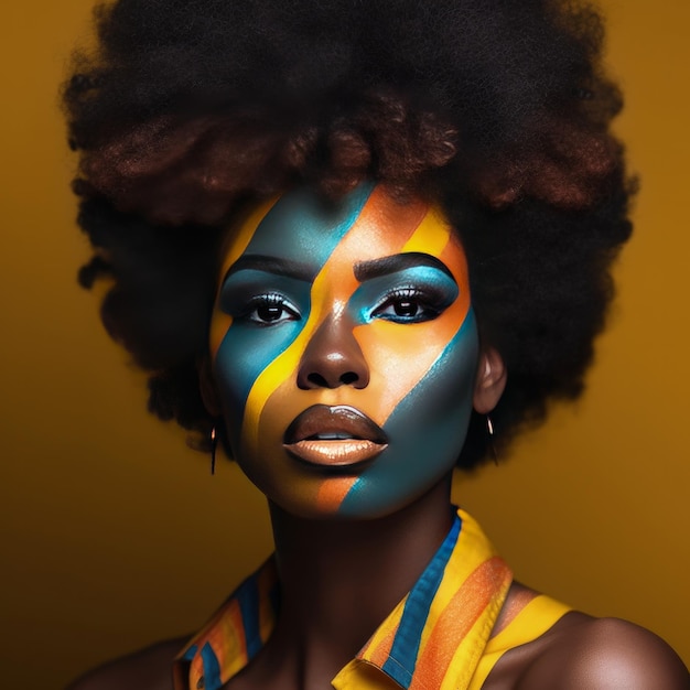 Portrait of young afro woman with bright makeup Illustration AI Generative