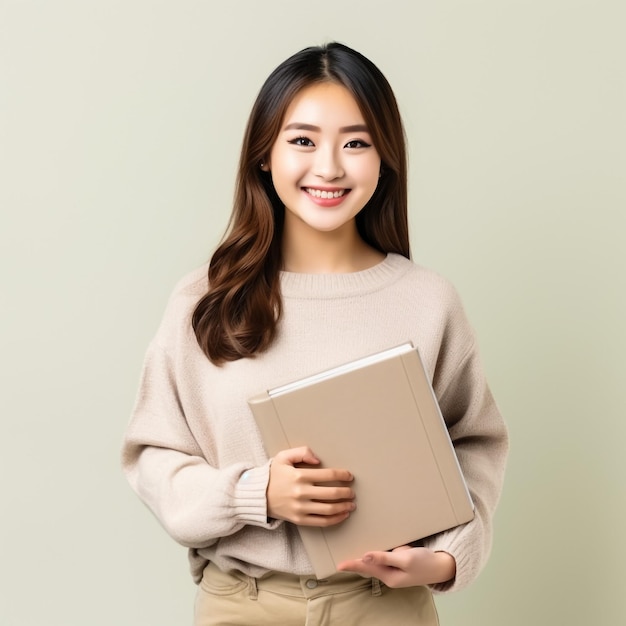 Portrait of young asian business woman using digital tablet professional manager holding digital tablet computer using software applications standing in front of modern business building