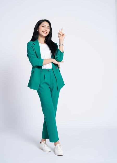 Portrait of young asian business woman on white background