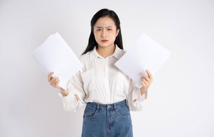 Photo 젊은 아시아 사업가 여성의 초상화가  바탕에 포즈를 취하고 있습니다.