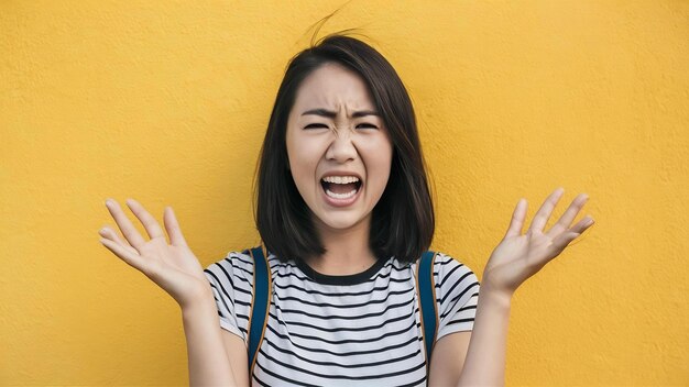 Portrait of young asian lady with negative expression excited screaming crying emotional angry in