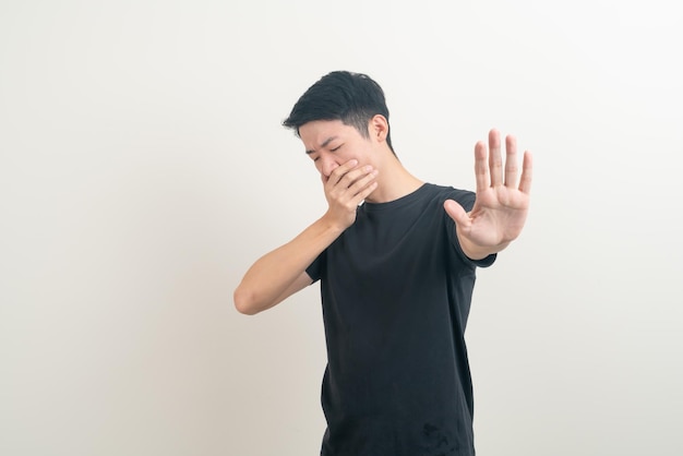 Portrait young Asian with stop hand sign