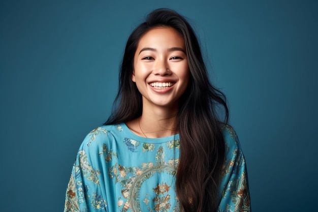 Portrait of a young Asian woman with beautiful eyes on a solid background