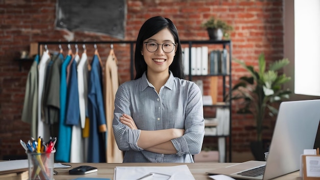Portrait of young asian women fashion designer with happy smile arms crossed and looking at front