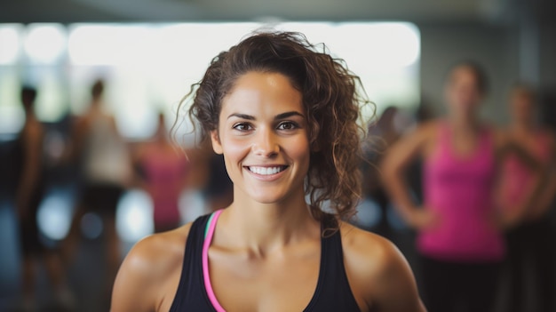 Photo portrait of a young athletic woman in a gym