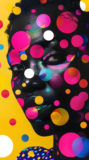 Portrait of young attractive african with coloful dots on her face